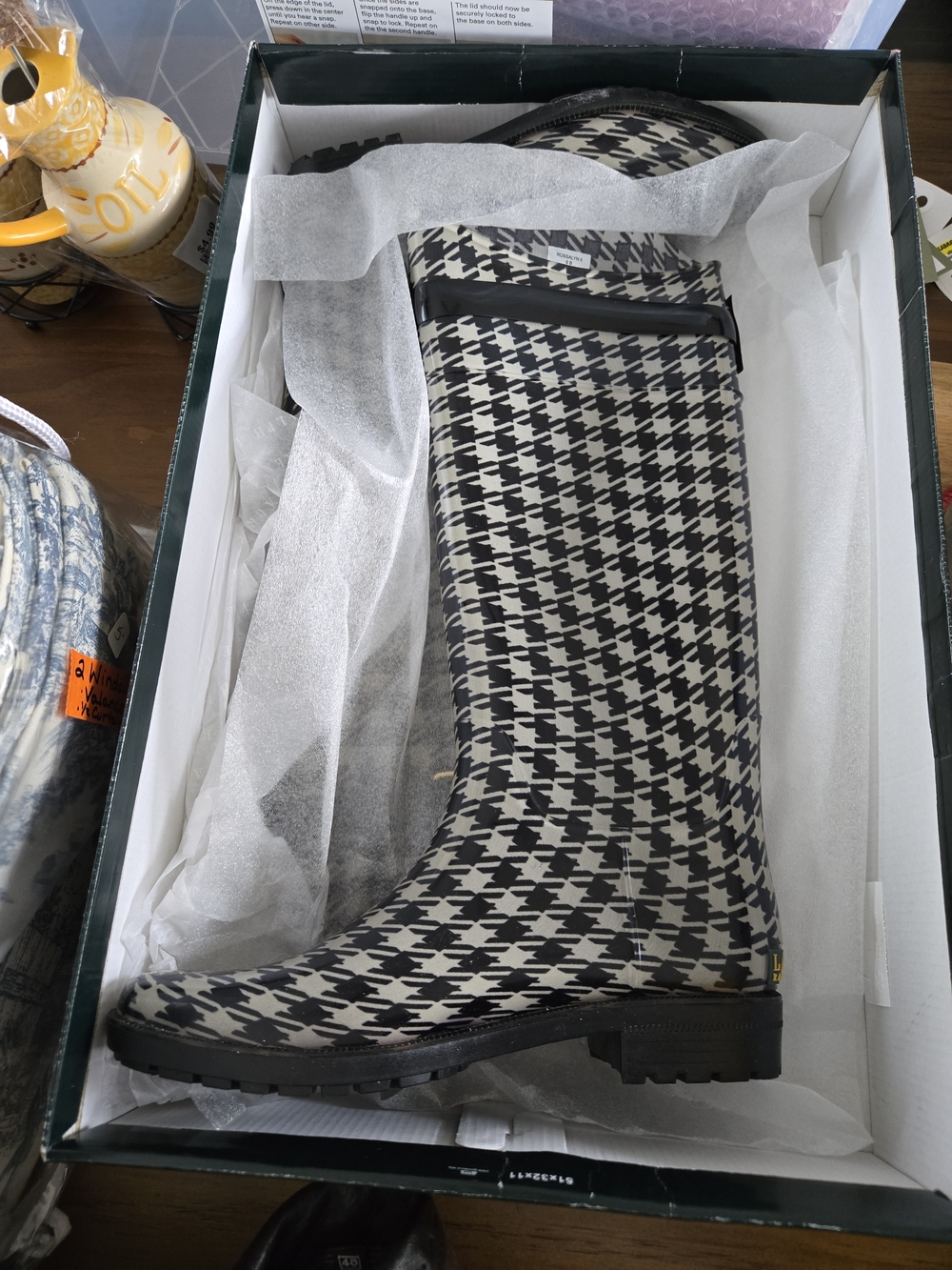 New LRL Lauren Ralph Lauren Women's Size 9 Houndstooth Tall Rain Boots - Picture 7 of 11